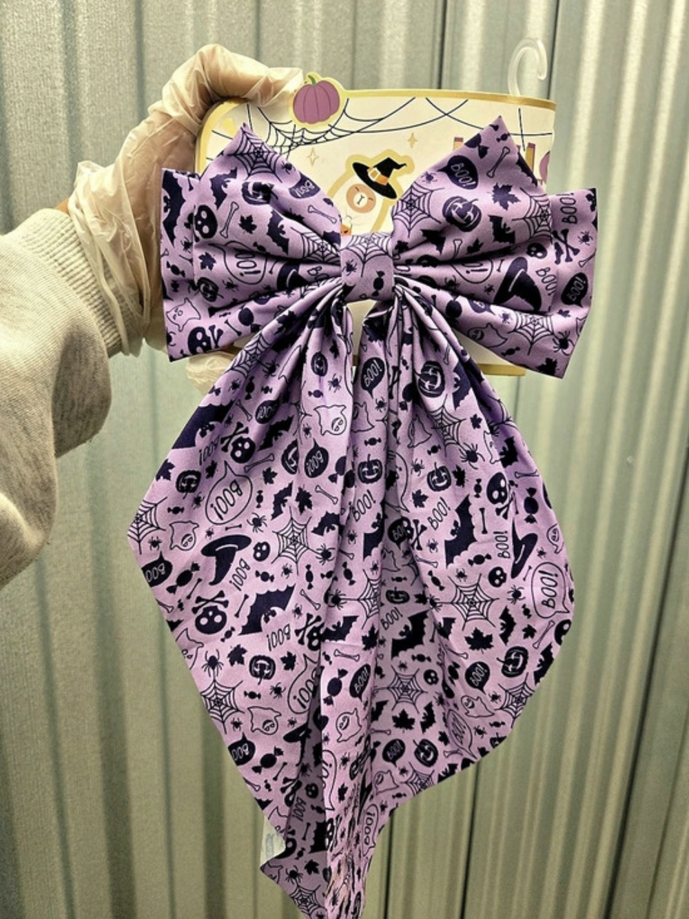 Halloween Print Bow Hair Accessory Purple & Black